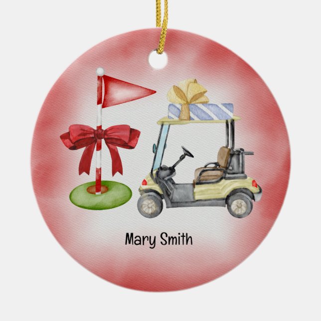 Golf Panier Golf Drapeau de Noël Ornement en céram (Devant)