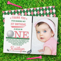 Golf PAR-TEE 1st Birthday Photo Thank You Card