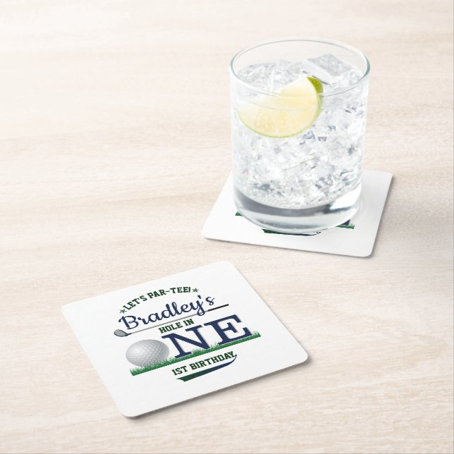 Golf PAR-TEE 1st Birthday Square Paper Coaster (Insitu)