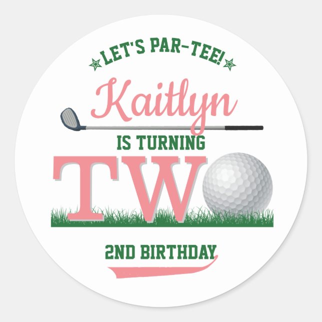 Golf PAR-TEE 2nd Birthday Classic Round Sticker (Front)