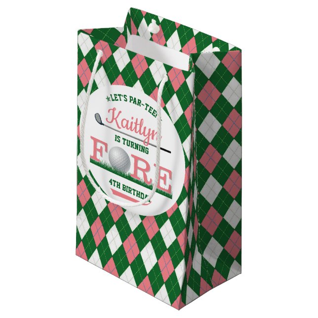 Golf PAR-TEE 4th Birthday Small Gift Bag (Front Angled)