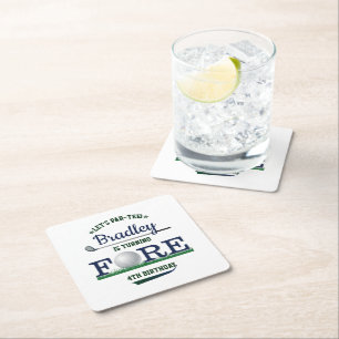 Golf PAR-TEE 4th Birthday Square Paper Coaster