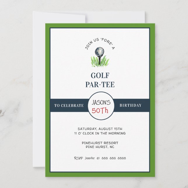 Golf PAR- TEE Birthday party Invitation (Front)