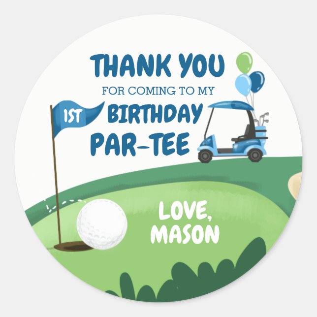Golf Par-Tee Cupcake Topper Boy Birthday Favour Classic Round Sticker (Front)