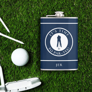 Golf Par-Tee Funny Golfer Monogram Black For Him Hip Flask