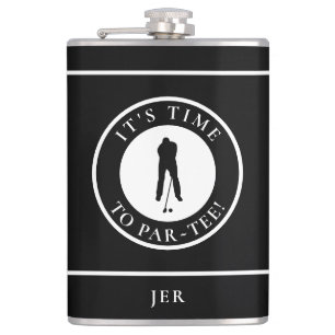 Golf Par-Tee Funny Golfer Monogram Black For Him Hip Flask