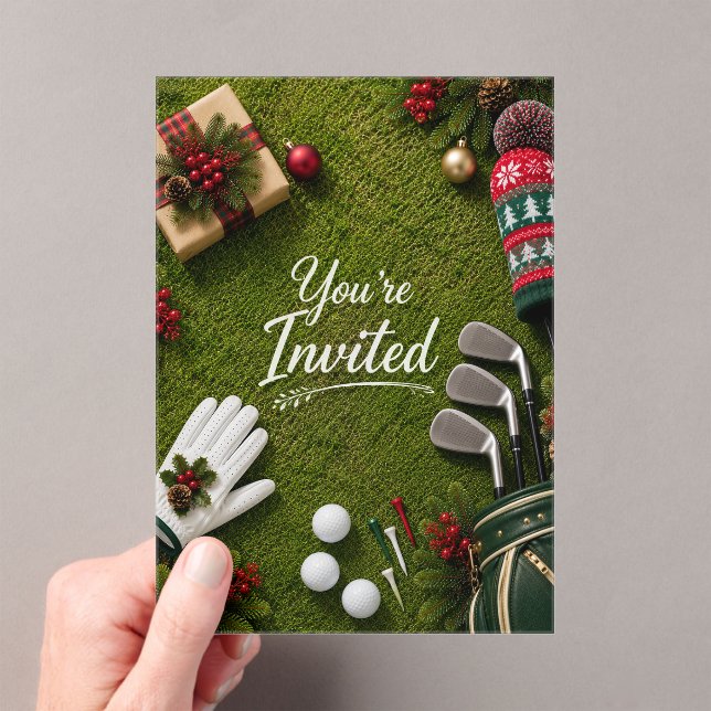 Golf Par tee Golfer Christmas Party  Acrylic Invitations (Insitu (Handheld))