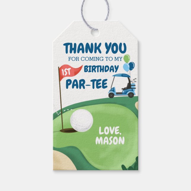 Golf Par-Tee Hole Golfing Boy Birthday Thank You   Gift Tags (Front)