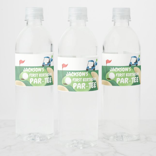 Golf Par-Tee Hole in One Boy Birthday Golfing Wate Water Bottle Label (Bottles)