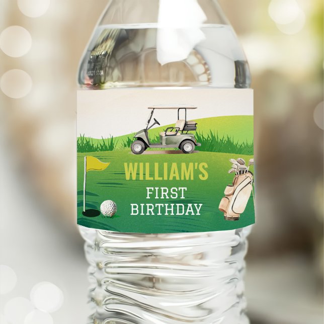 Golf Par-Tee Hole in One Boy Birthday  Water Bottle Label (Creator Uploaded)