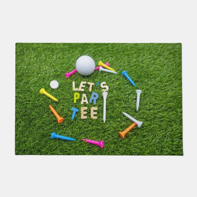 Golf Par tee party iwith golf ball on green  Doormat (Front)
