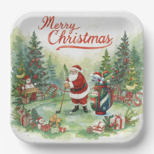 Golf Par tee party Santa Claus Christmas funny  Paper Plate