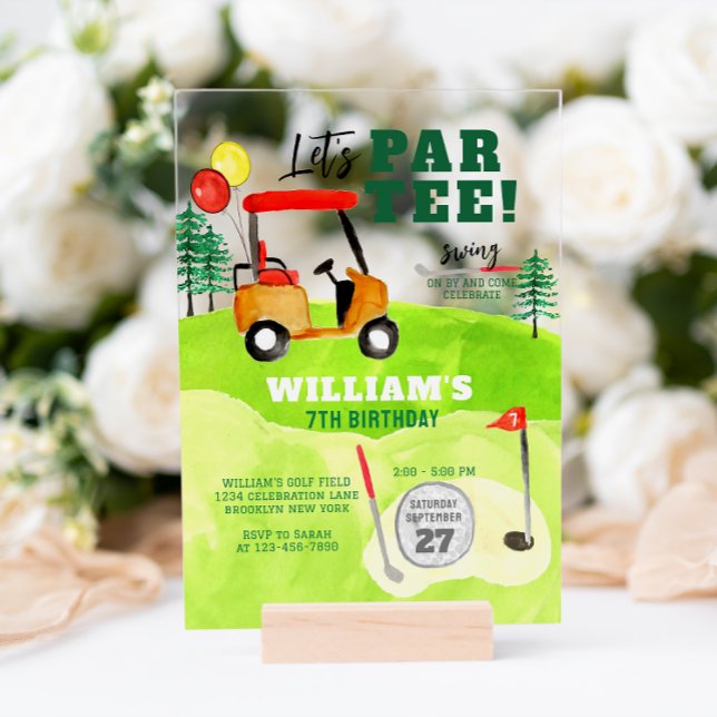 Golf Par-tee Swing By Boy Kids Birthday Acrylic Invitations (Creator Uploaded)