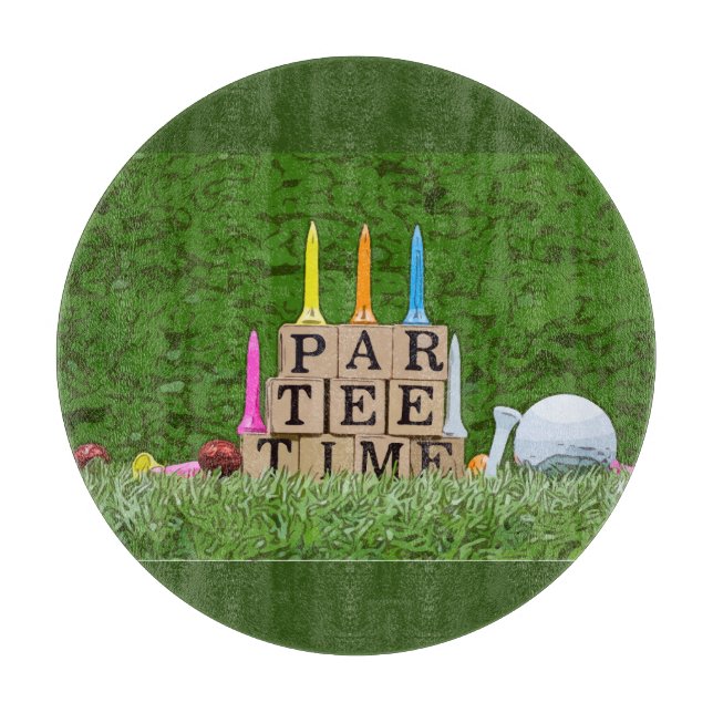 Golf Par Tee time with blue ribbon on green  Cutting Board (Front)