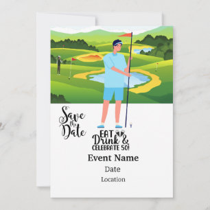 Golf Party  50th Birthday Save the Date for golfer Invitation