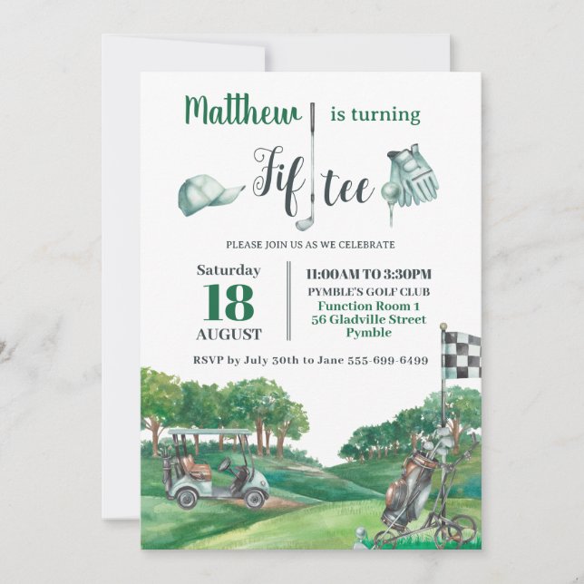 Golf Party 50th Fiftee Birthday Green Golf Course  Invitation (Front)