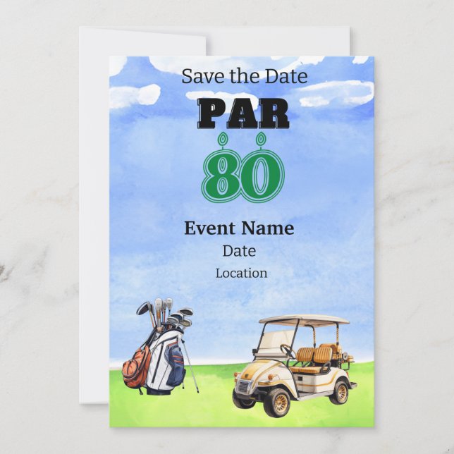 Golf Party  80th Birthday Save the Date for golfer Invitation (Front)