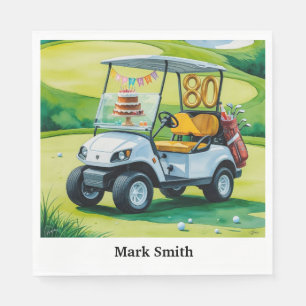 Golf Party  80th Birthday with golf cart on green  Napkin