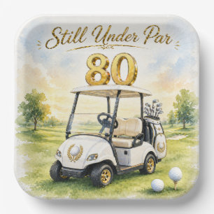 Golf Party  80th Birthday with golf cart on green  Paper Plate
