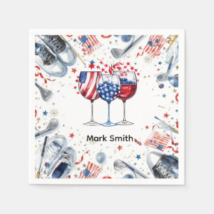 Golf Party American themed Wine Red white Blue Napkin