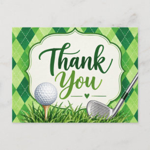 Golf Party Green Argyle Thank You Card