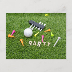 Golf Party invitaion with golf ball and tee green  Announcement Postcard