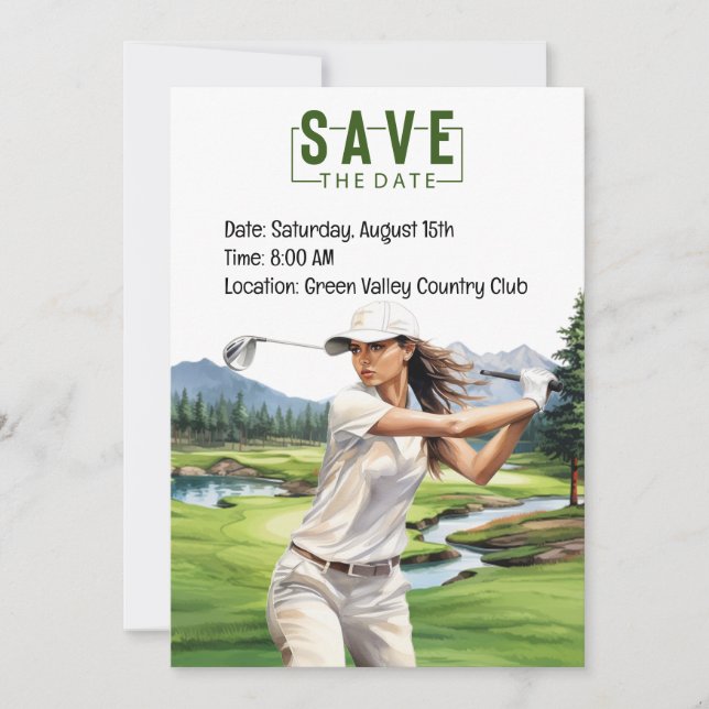 Golf Party invitation card watercolor with golfer  (Front)