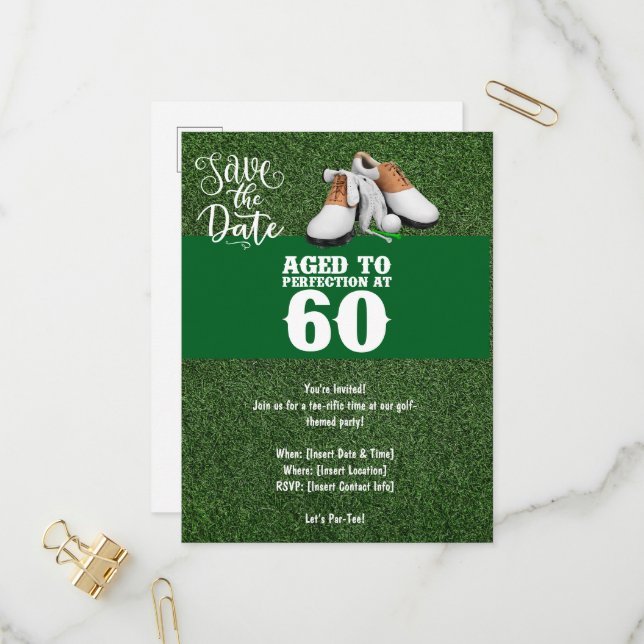 Golf Party invitation Save the Date 60th Birthday (Front/Back In Situ)