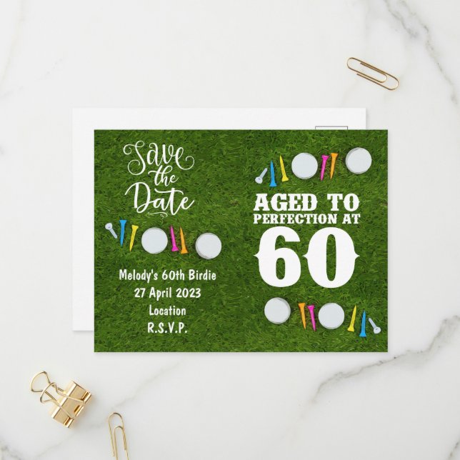 Golf Party invitation Save the Date 60th Birthday (Front/Back In Situ)