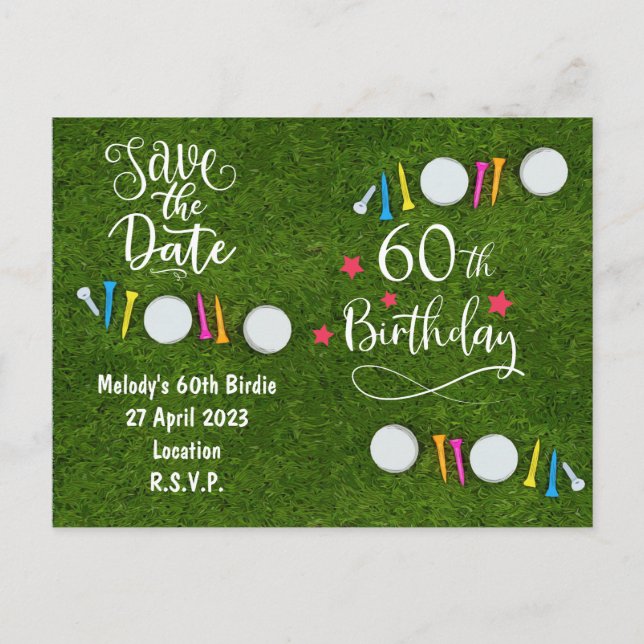 Golf Party invitation Save the Date 60th Birthday Postcard (Front)
