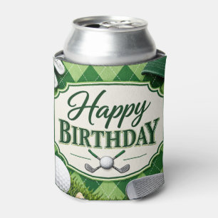 Golf Party Par Tee Green Argyle Happy Birthday  Can Cooler