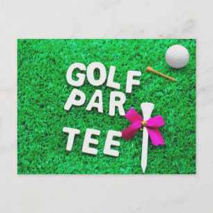 Golf Party Par Tee invitation on green grass Postcard