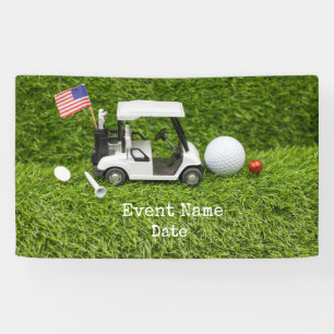 Golf Party with golf cart and flag of America Banner