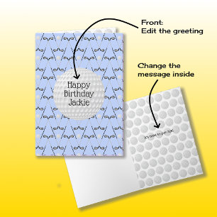 Golf pattern custom name birthday card