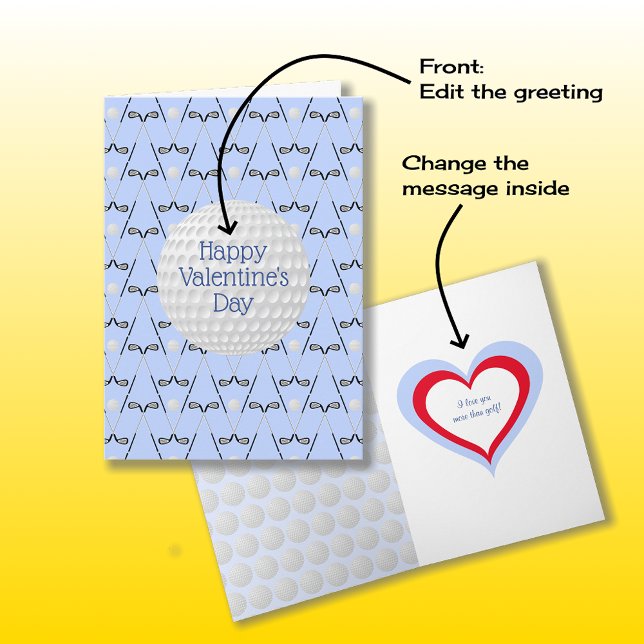 Golf pattern custom text blue Valentine's Day Card (Creator Uploaded)
