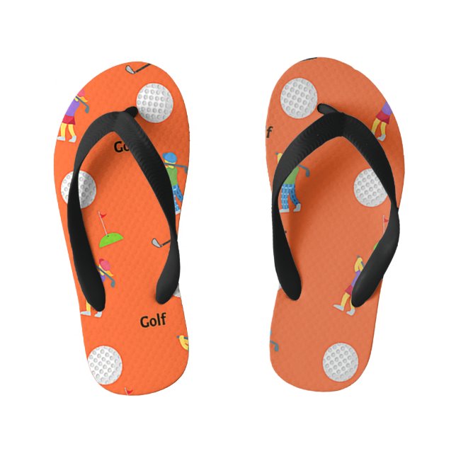 Golf pattern on orange kid's flip flops (Footbed)