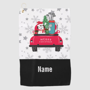 Golf Penguin golfer with golf cart Merry Christmas Towel