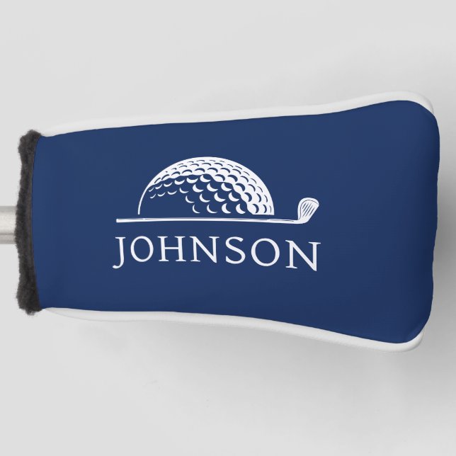 Golf Personalized Name Navy Blue Putter Head Cover (Front)