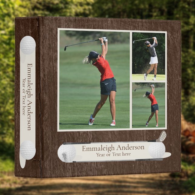 Golf Photo Collage Classeur en bois foncé (Créateur téléchargé)