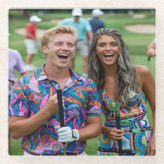 Golf Photo Customize Personalize Glass Coaster