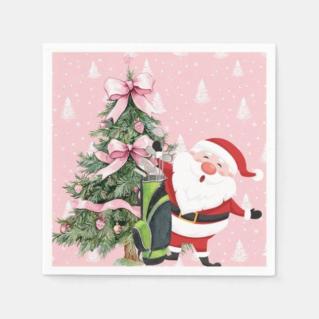 Golf Pink Christmas themed for Lady Golfer Napkin (Front)