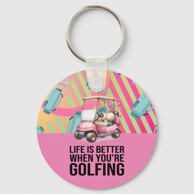 Golf Pink Themed for Woman Golfer Party Keychain (Front)
