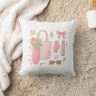 Golf Pink themed Lady woman golfer loves golfing Throw Pillow