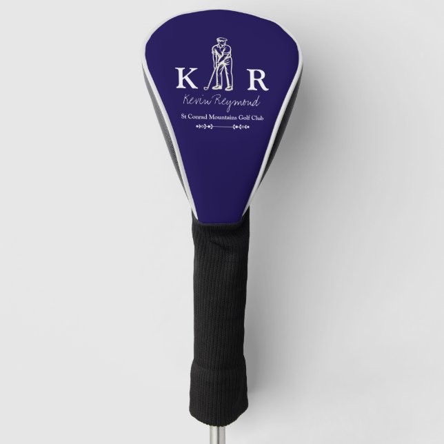 Golf Player Classic Golfer Monogram Blue Golf Head Cover (Front)
