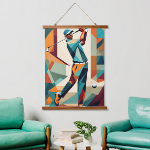 Golf Player Cubist Wall Tapestry