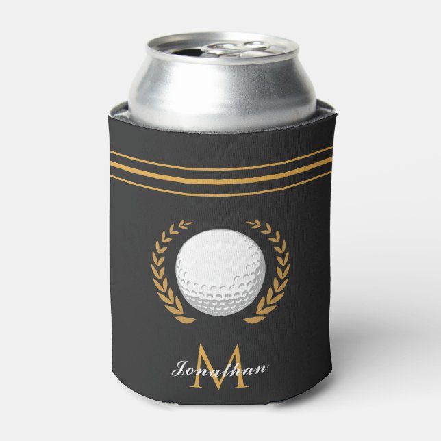 Golf Player Custom Name & Monogram Elegant Classic Can Cooler (Can Front)