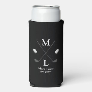 Golf Player /Golfer Monogram/ Personalized Black Seltzer Can Cooler