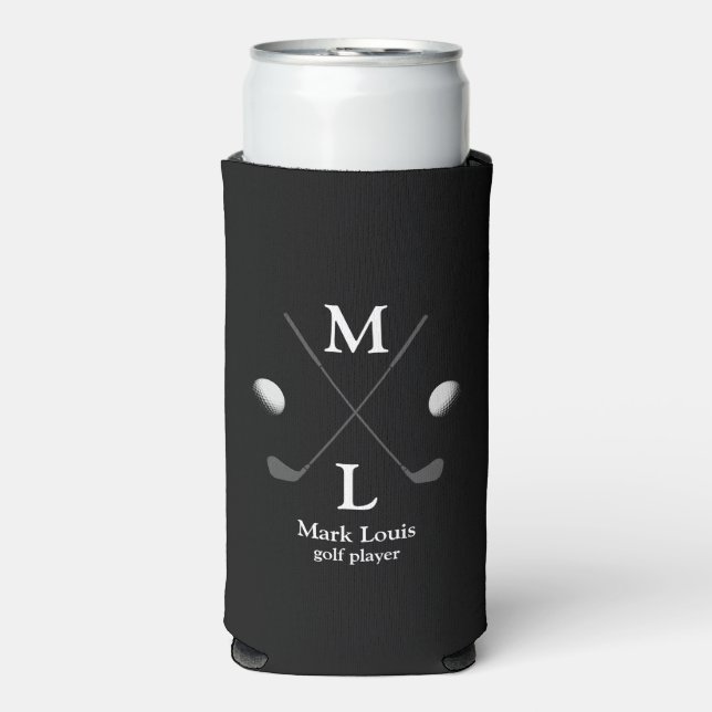 Golf Player /Golfer Monogram/ Personalized Black Seltzer Can Cooler (Seltzer Front)
