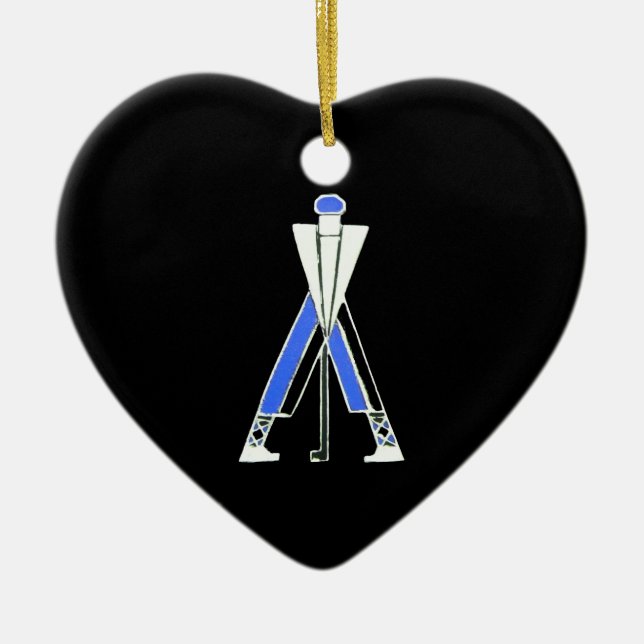 GOLF PLAYER,GOLFER RED RUBY HEART MONOGRAM CERAMIC ORNAMENT (Front)