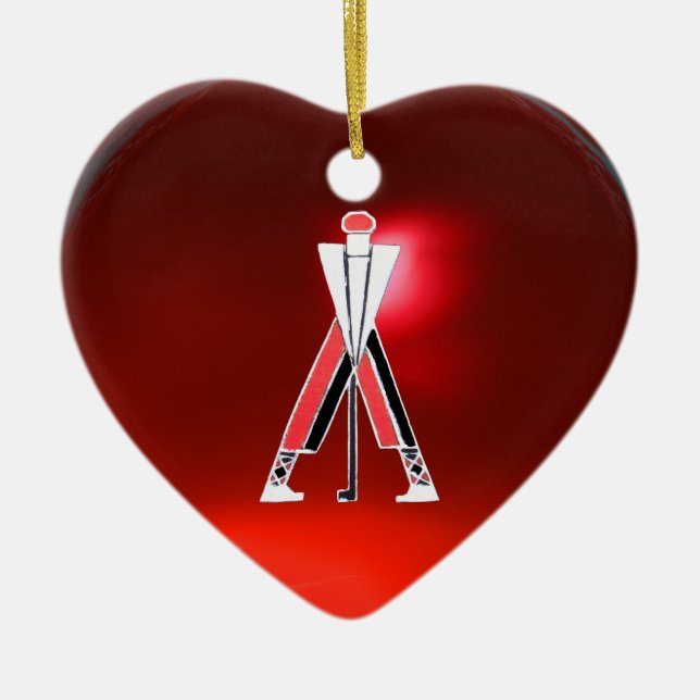 GOLF PLAYER,GOLFER RED RUBY MONOGRAM CERAMIC ORNAMENT (Front)